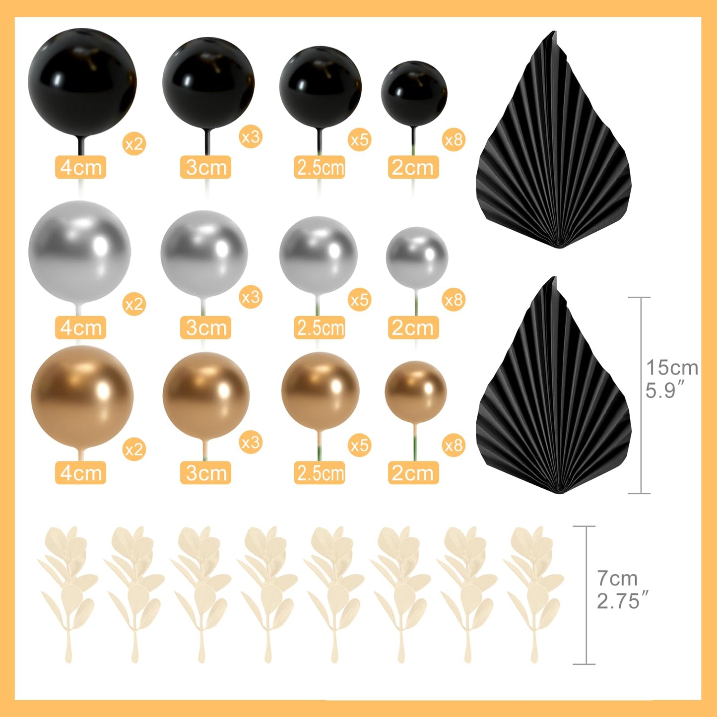 NEBURORA 60 Sheets Black Tissue Paper Bundles 64 Pcs Balls Cake Toppers and Leaves Decoration for Halloween Party,Blcak Party Decoration