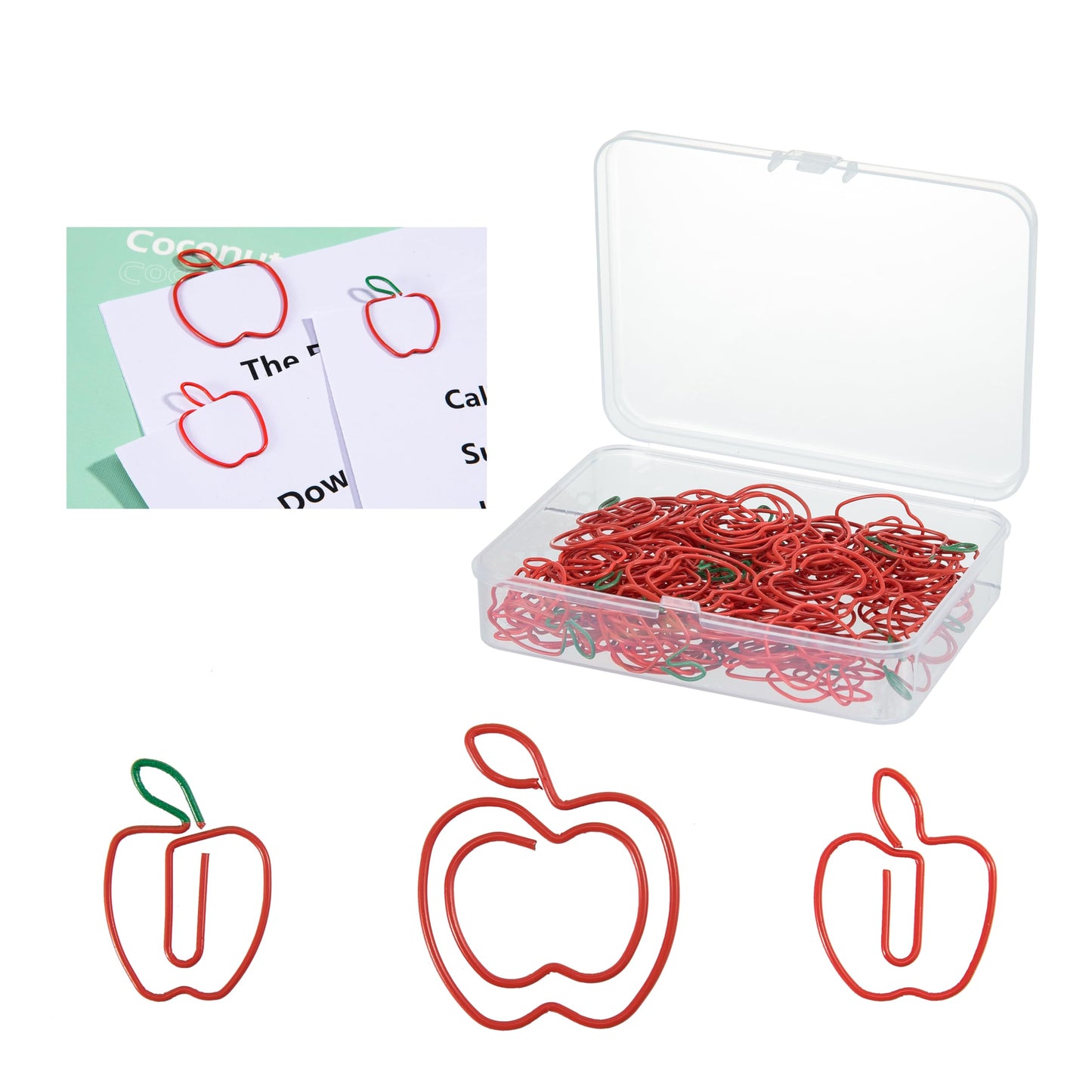 OZENT 90PCS Apple Shaped Paper Clips, Cute Fruit Bookmarks & Decorative Paperclips Set, 3 Designs Red Apple Clips for Teacher Gifts Appreciation, Office School Classroom Supplies