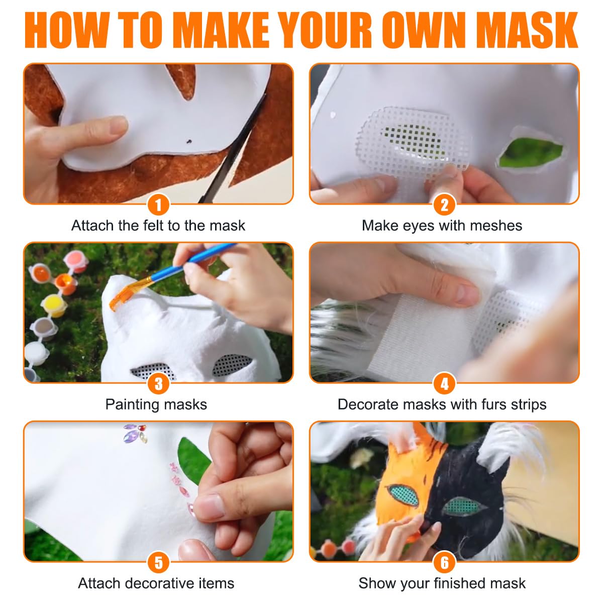 WAYNHUI Diy Therian Mask Kit Blank Cat Fox Mask Material- Gem Stickers for Therian Gear Stuff for Halloween, Cosplay, Masquerade, Party.
