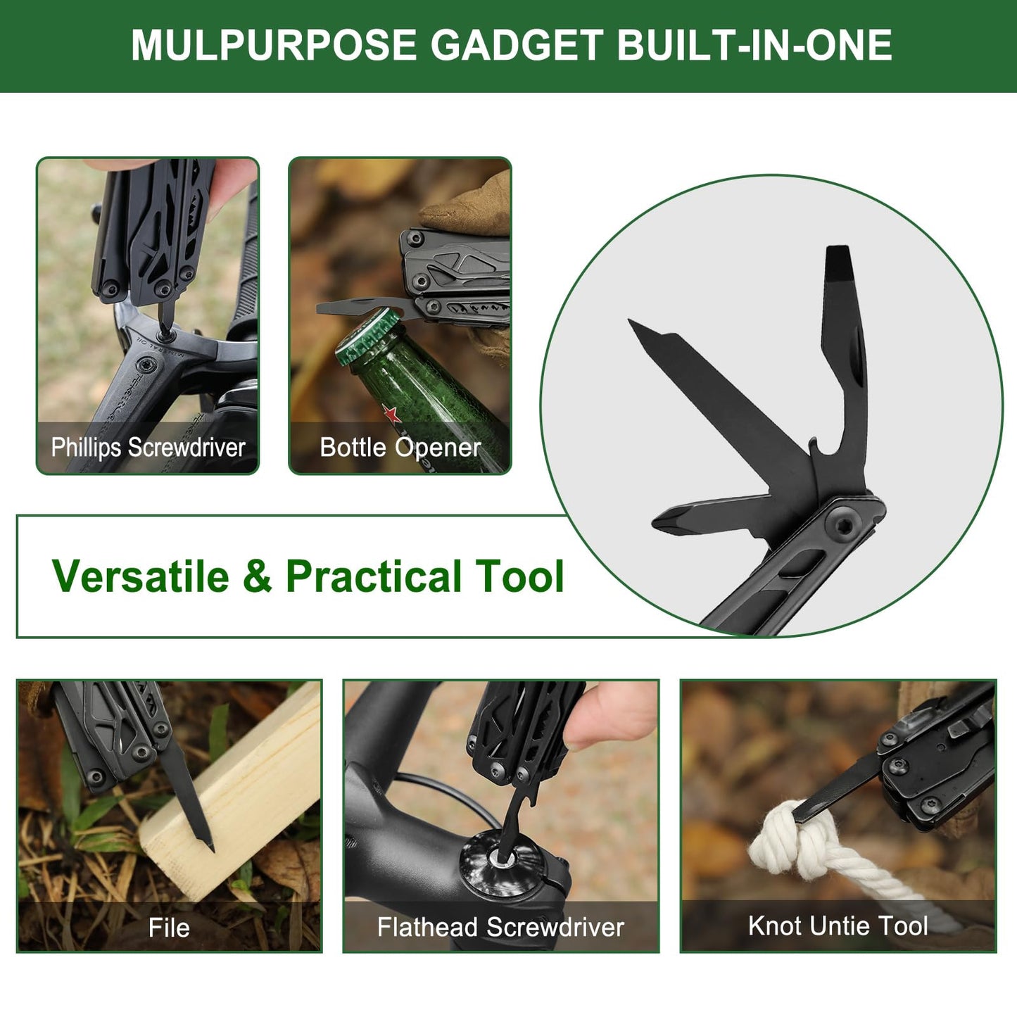 NexTool Multitool, 11 in 1 Multi Tool with Needle Nose Pliers, Scissors and Screwdriver Bits, Stainless Steel Multi Tool Pocket Knife with Safety Locking for Camping,Fishing,Hiking, Mens Gifts Unique