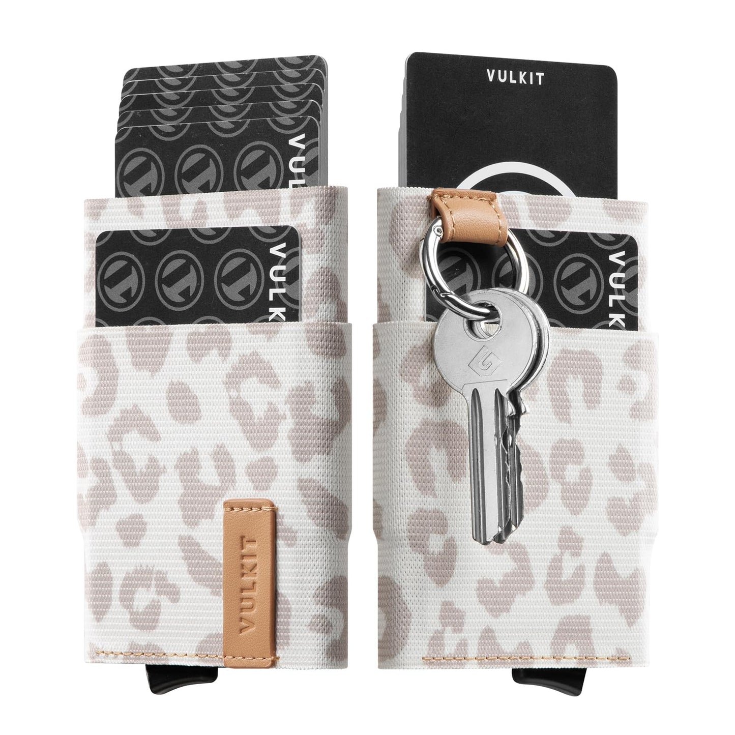 VULKIT Pop up Wallet for Women with Keychain, RFID Blocking Minimalist Slim Credit Card Holder for Gift Leopard Khaki