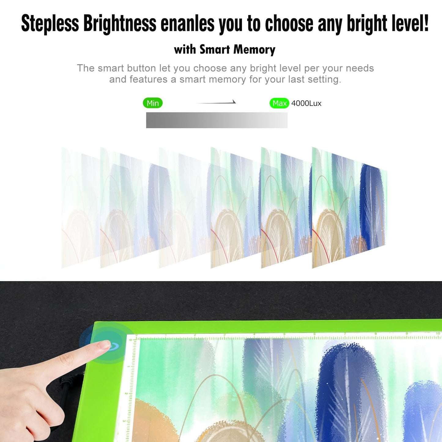 LitEnergy Portable A4 LED Copy Board Light Tracing Box, Green Ultra-Thin Adjustable USB Power Artcraft LED Trace Light Pad for Tattoo Drawing, Streaming, Sketching, Animation, Stenciling