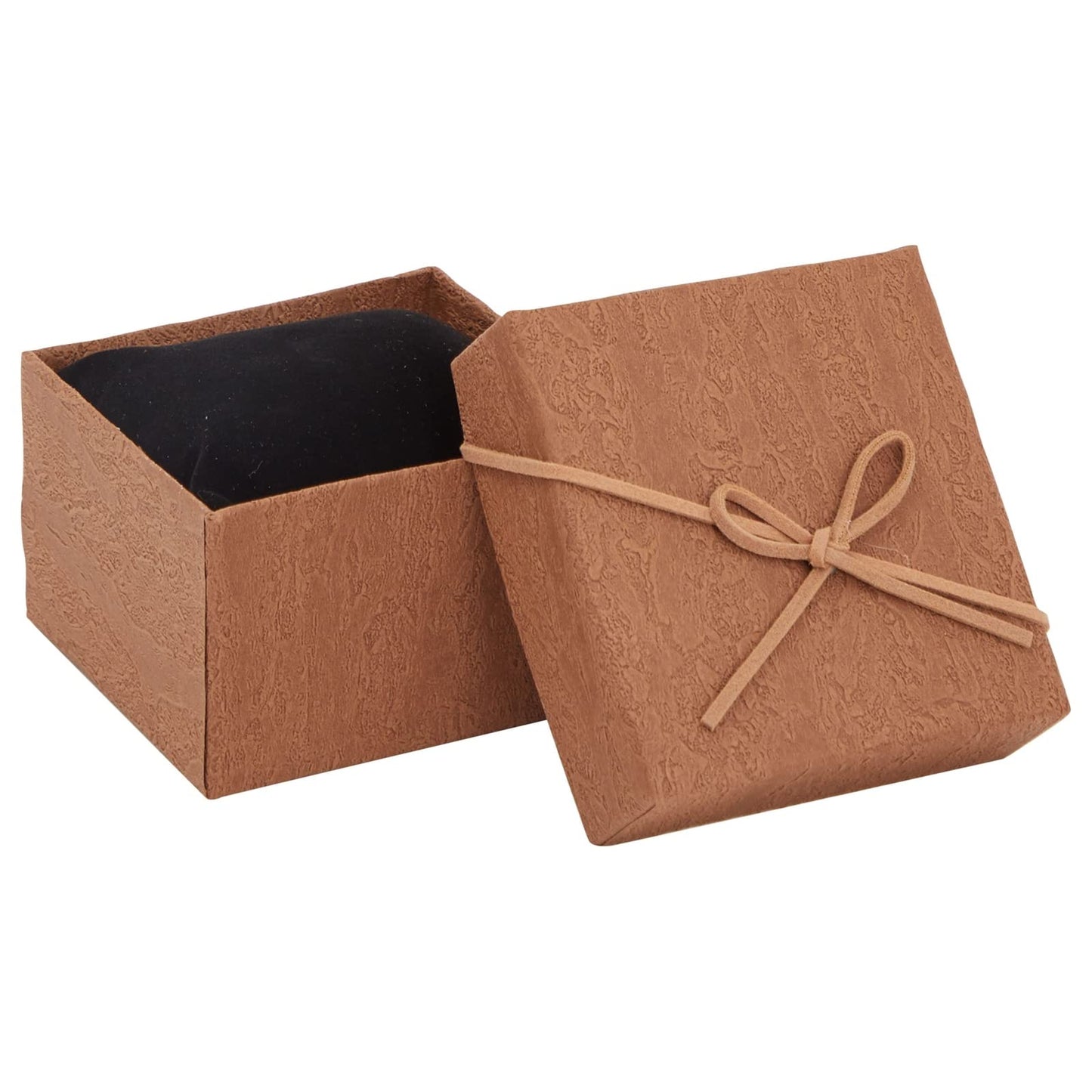 Juvale Bracelet Gift Box 6-Pack - 3.5 x 3.5 x 2.3 in, Brown Country-Rustic Cardboard - Velvet Pillow & Faux Leather Bow Lid - Tiny Jewelry Gift Boxes & Watch Packaging