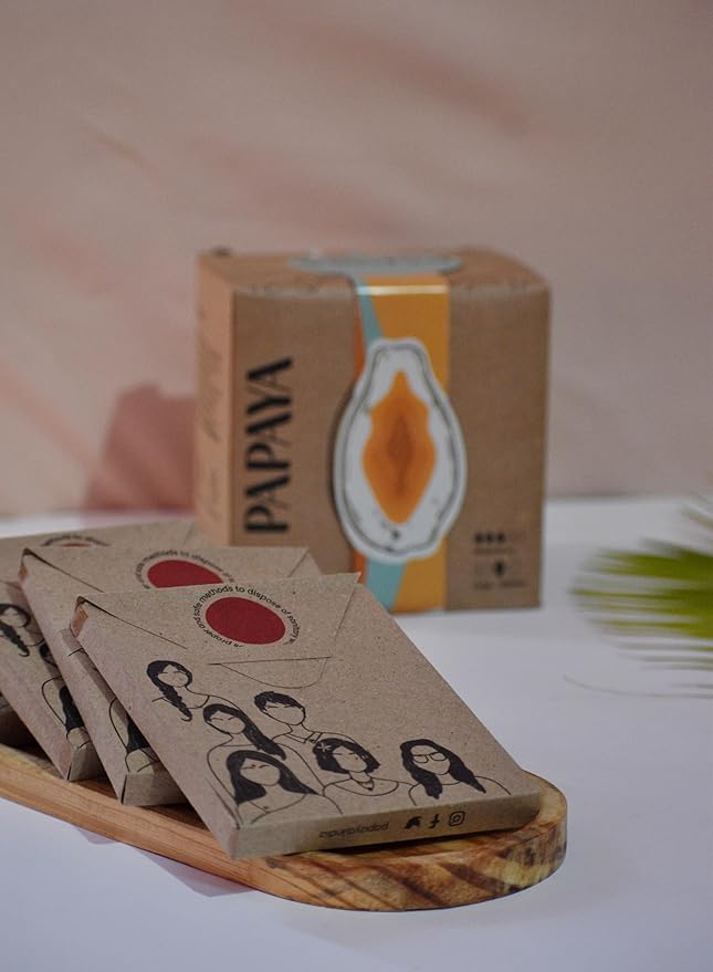 Papaya Safe and Compostable Menstrual Pads for Women - Pack of 2 Boxes (18 Pads), Combats Rashes and Odors, Biodegradable, Leakproof, No Fragrance, Wide, Soft Wings Large - 280mm x 75mm
