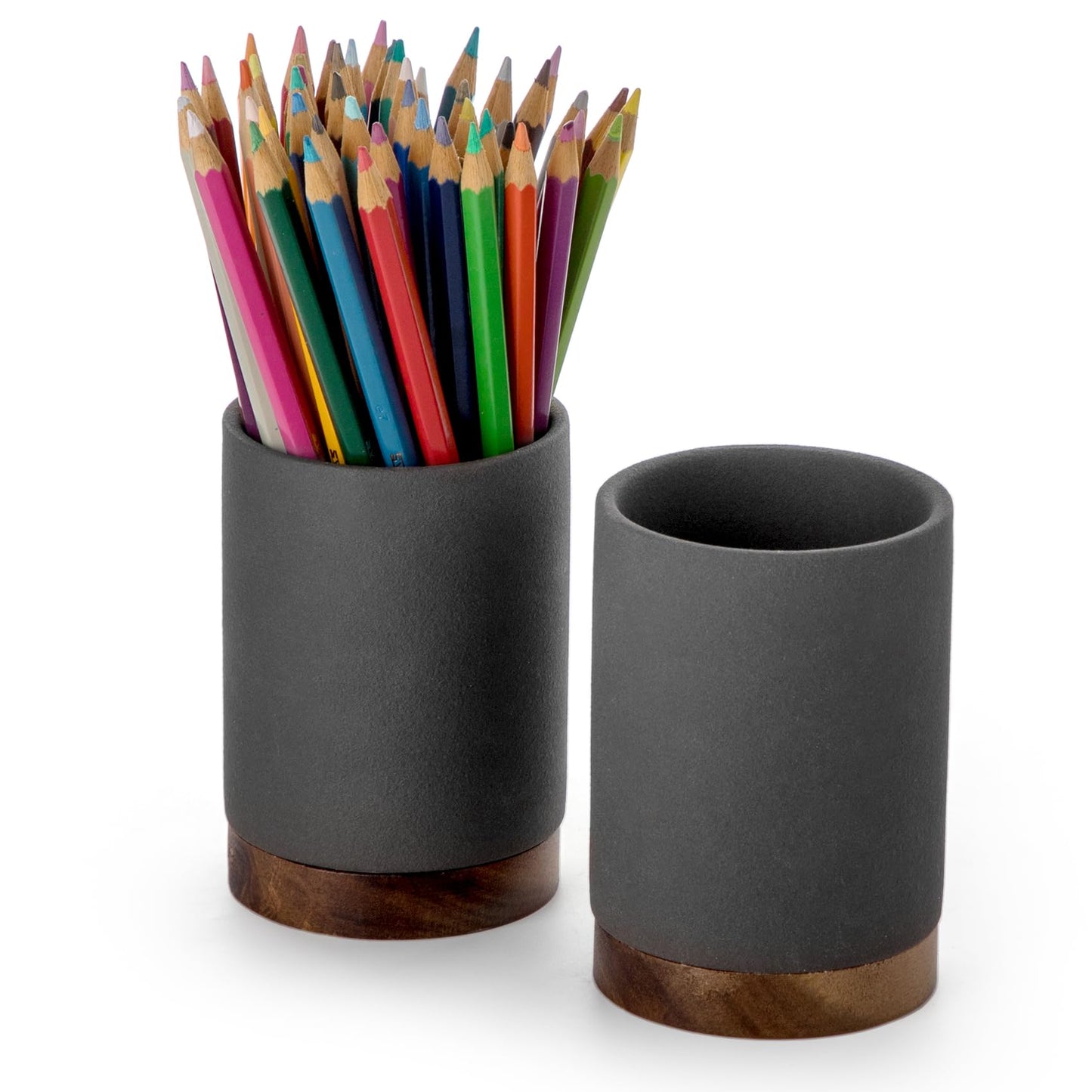 Pen Holder for Desk, Ceramic Pencil Organizer & Makeup Brush Holder, Office Decor and Desk Accessories，Perfect Office Organization,Teacher Supplies (Dark Grey, Set / 2)