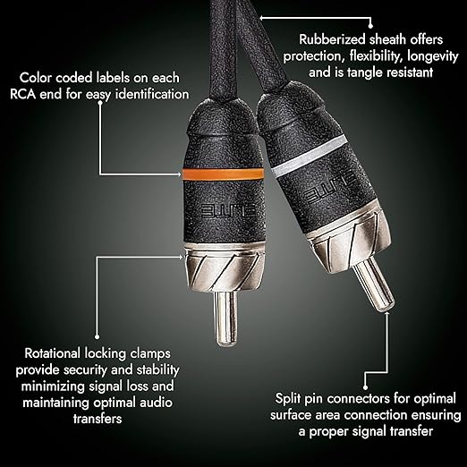 Elite Audio Premium Series 3ft. 2-Channel Car Audio RCA Cable – Double Shielded, Oxygen Free Copper, Noise Reducing Audio Cable for Amplifiers, Subwoofers, Speakers, and Processors – PRM3