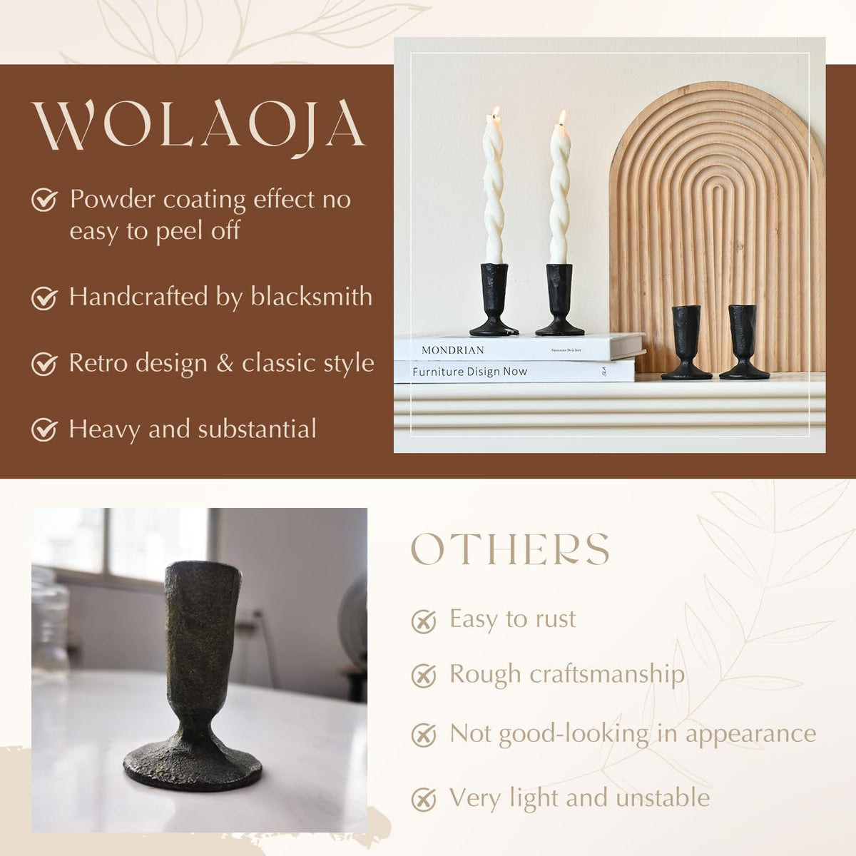 Candle Sticks Holder Decor, Set of 4 Vintage Black Candle Holders, Modern Decorative Tapered Candlestick Holders Centerpiece for Dining Table Centerpiece, Wedding, Party Decor