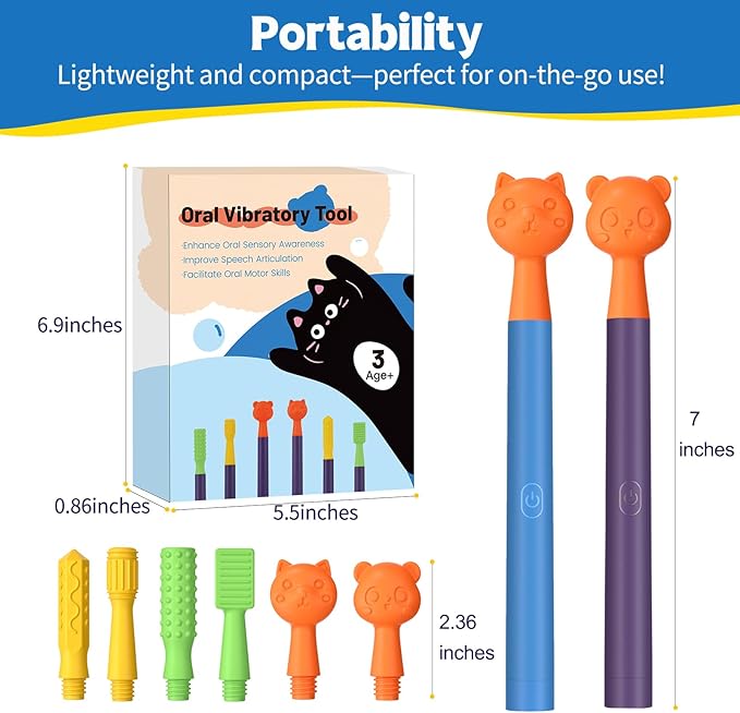 Oral Sensory Stimulation Kit with 6 Soft Textured Heads for Speech Therapy & Feeding Support, Muscle Strength & Phonation Improvement - Double