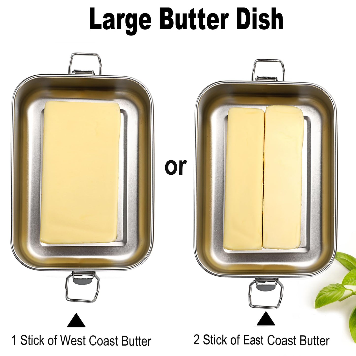 BSTKEY Butter Dish with Lid for Countertop, Stainless Steel Butter Holder Container with Silicone Sealing, Unbreakable Butter Keeper for Kitchen, Holds 1 Stick West or 2 Sticks East Coast Butter