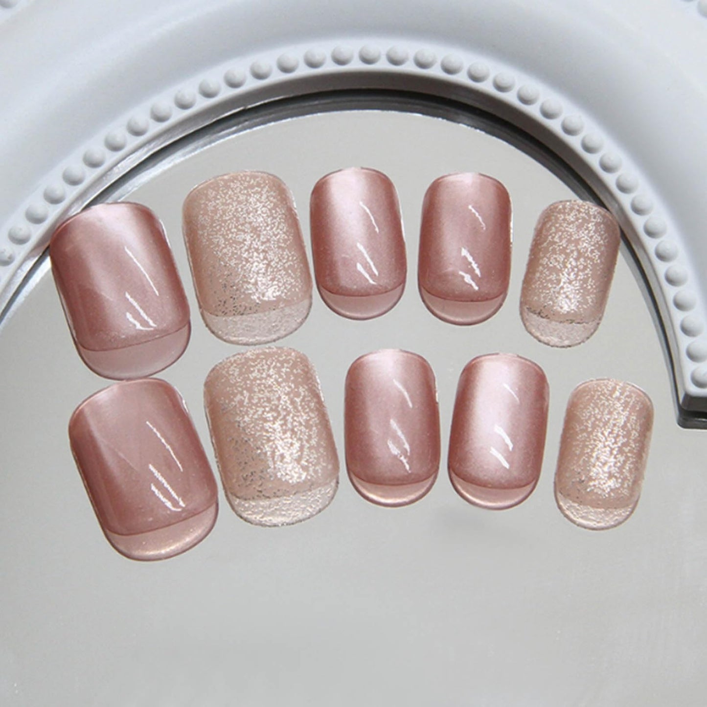 DANMANR Short Press on Nails Square French Fake Nails Full Cover Acrylic Bling False Nails for Women and Girls24PCS (Cat Eye)