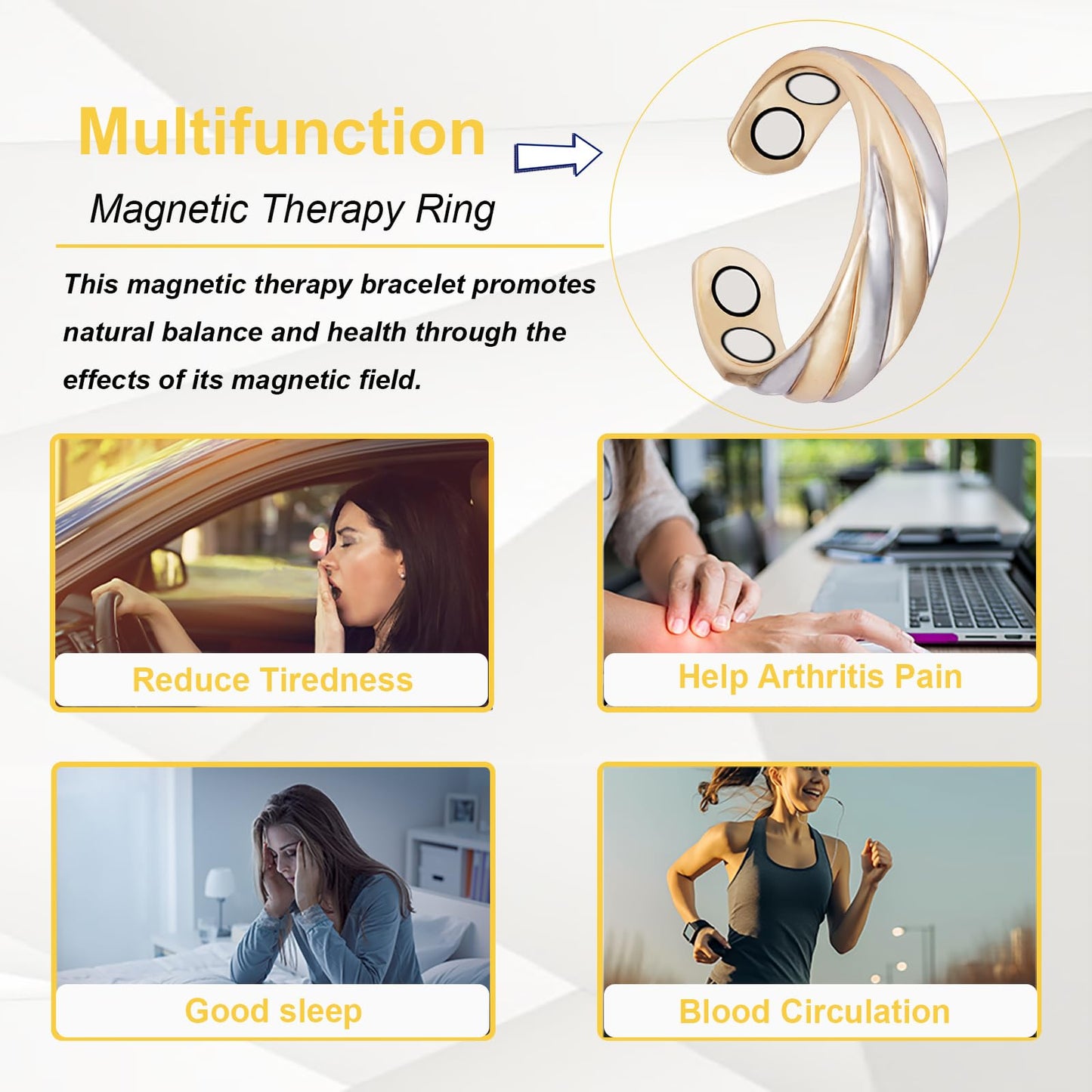 EnerMagiX Copper Rings for Women, Pure Copper Tricolor Gold Adjustable Magnetic Ring Jewelry (0949)