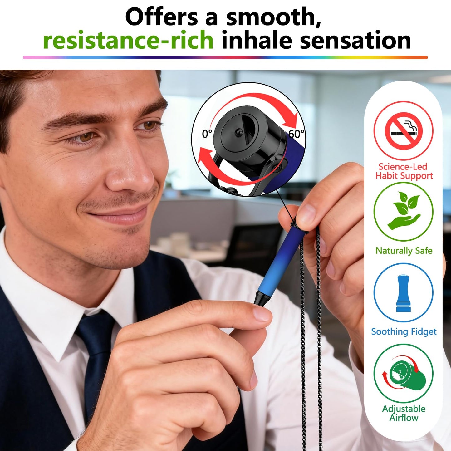 ASTOFLI Breathing Necklace For Anxiety Adults - Adjustable Air Outlet Breathe Necklaces With Flavored - Breath Free Stress Relief Device With Flavor - Meditation Gifts For Women Men