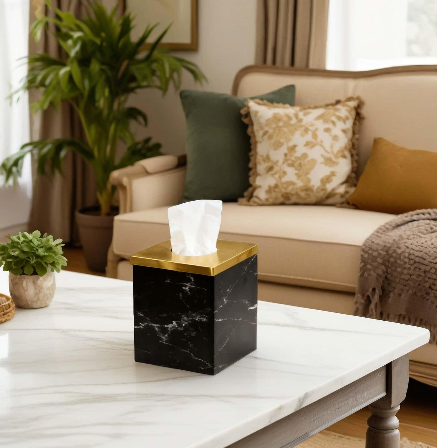 JWT Astyle Metal Facial Tissue Box Cover Holder and Dispenser.Decorative Tissue Box Covers Cube Dresser Accessories for Bathroom Livingroom Kitchen Office Desk.Black Marble Pattern Home Gifts
