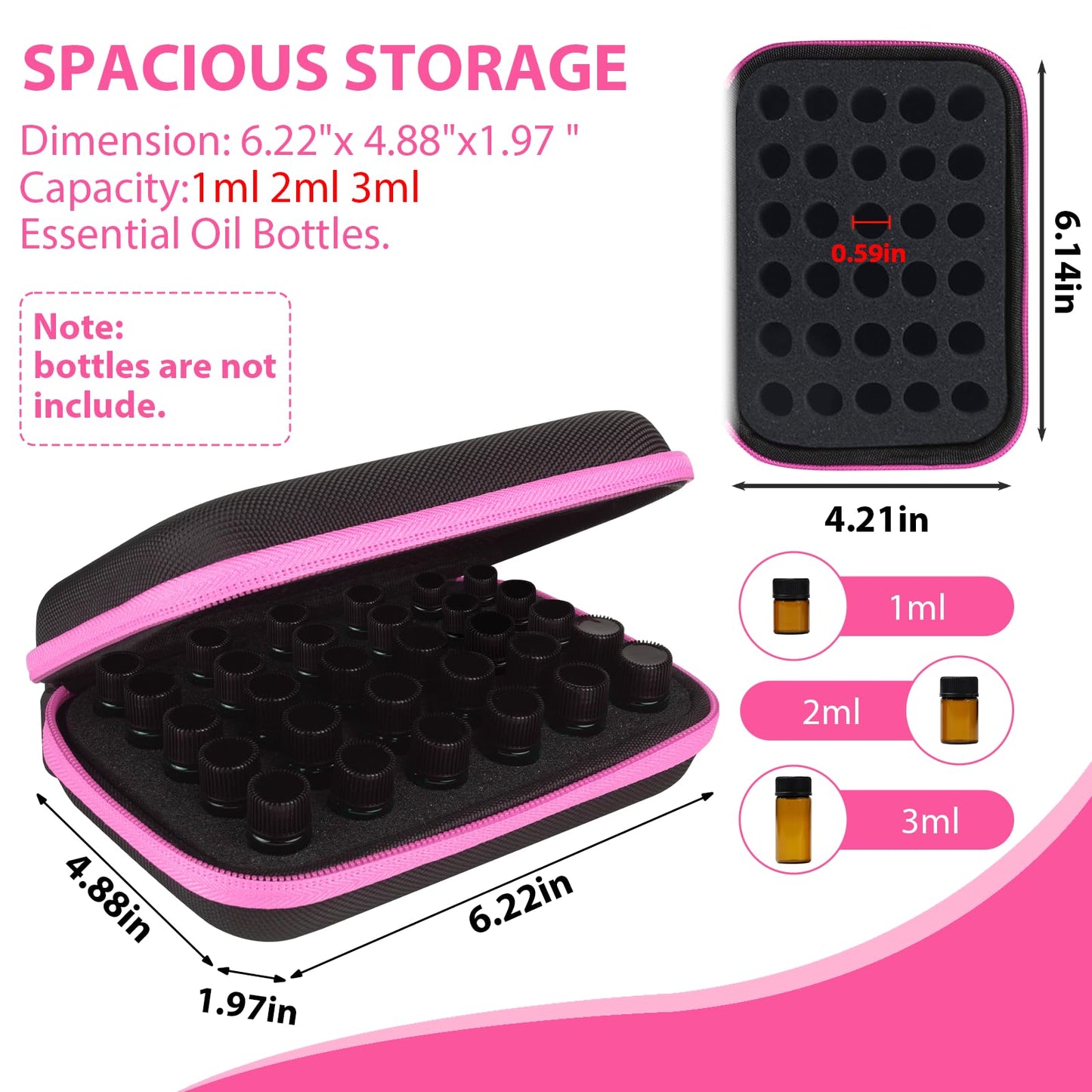 ZORETCO Essential Oil Storage Holder Organizer Carrying Case, Essential Oils Box Holds 30 Bottles 1ml- 3ml Bottle Travel Storage Organizer Bag for doTERRA & Young Living (Box Only)