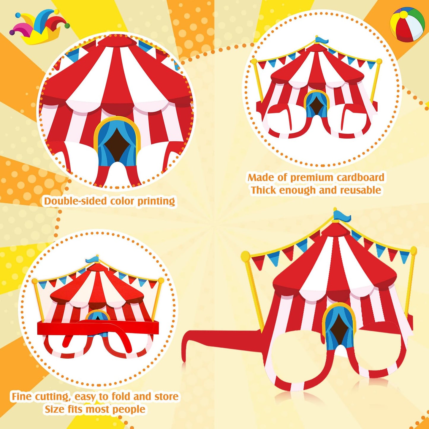 Harrycle 32 Pcs Circus Party Decorations Clown Glasses Carnival Photo Booth Props for Birthday Baby Shower Supplies