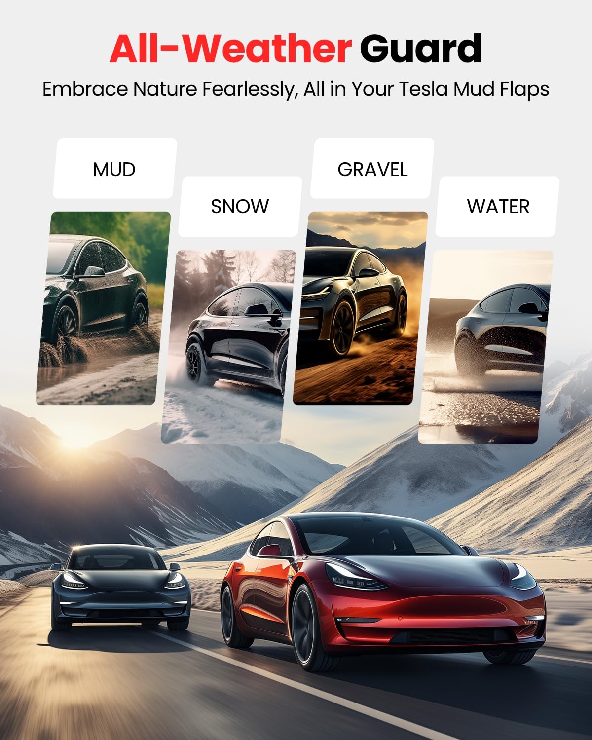 REEVAA Tesla Model Y Accessories - Mud Flaps [Protect Paint, No Drilling Required] All-Weather Splash Guard Body Kits for Model Y 2019-2024, Black (Set of 4)