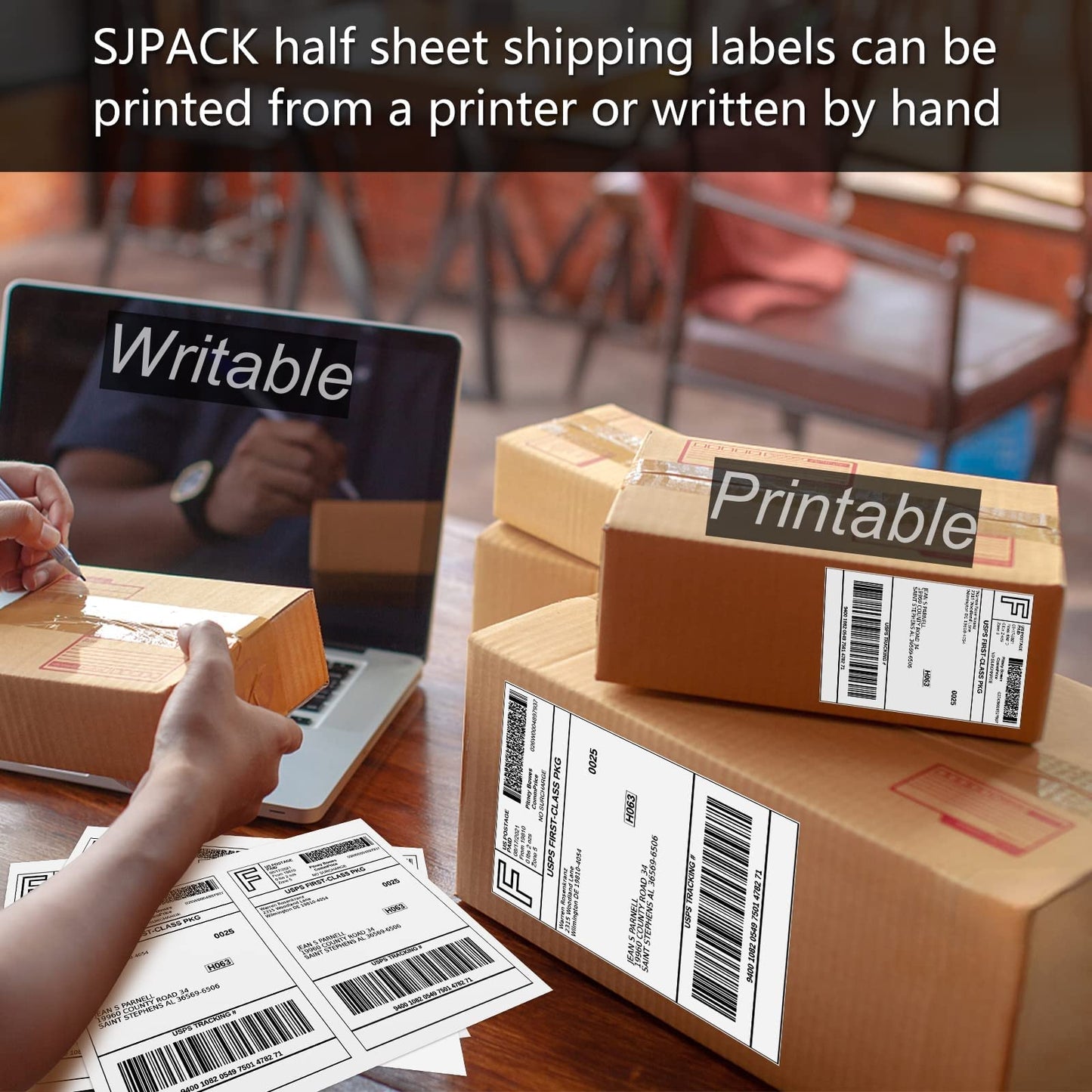 SJPACK 1000 Half Sheet Self Adhesive Shipping Labels, 8.5" x 5.5" Address Labels for Laser & Inkjet Printers(1000 labels-500 Sheet)