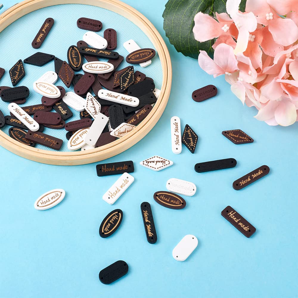 Cheriswelry 300pcs Wooden Label Links - Rectangle, Oval, Rhombus Tag Labels for DIY Craft, Jeans, Bags, Shoes, Hat Accessories