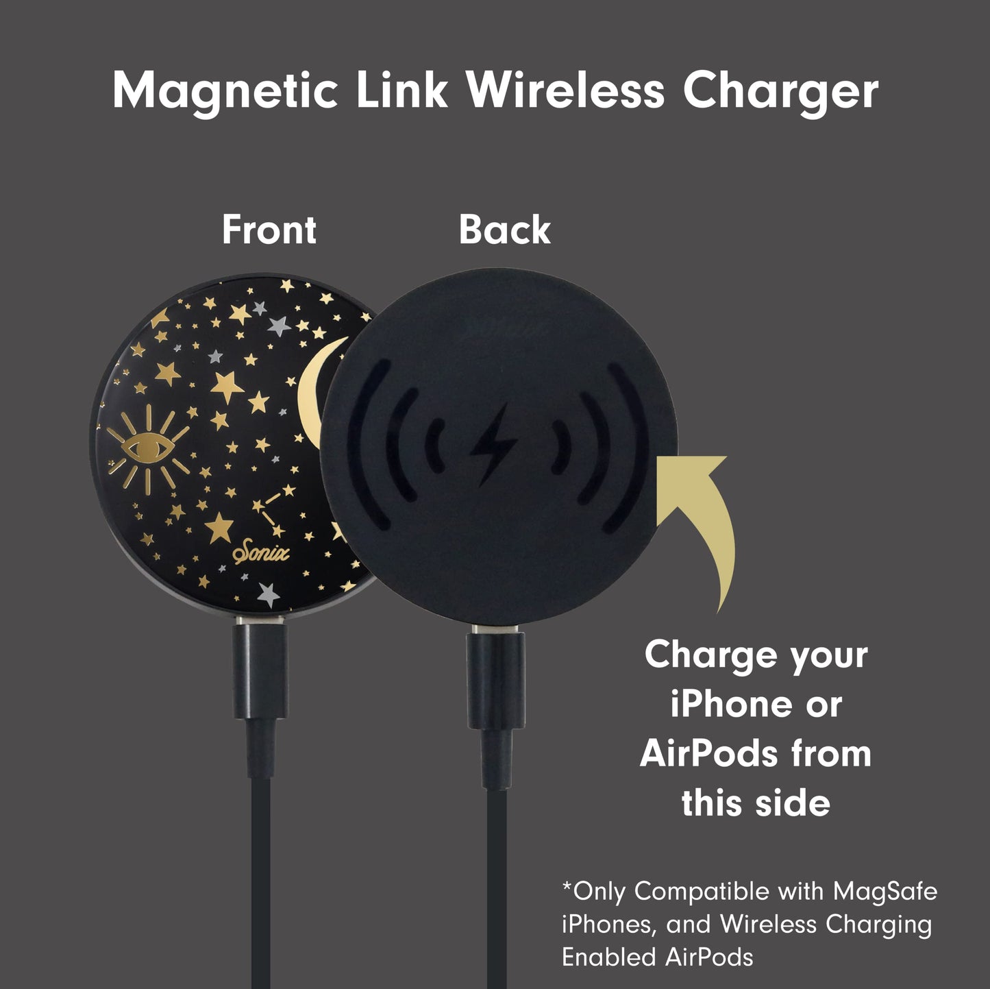 Sonix Charger Compatible with MagSafe for iPhone 15, 14, 13, 12 Series | Fast Wireless Charger x 6.5ft Cable (USB-C) | Cosmic Stars, Black