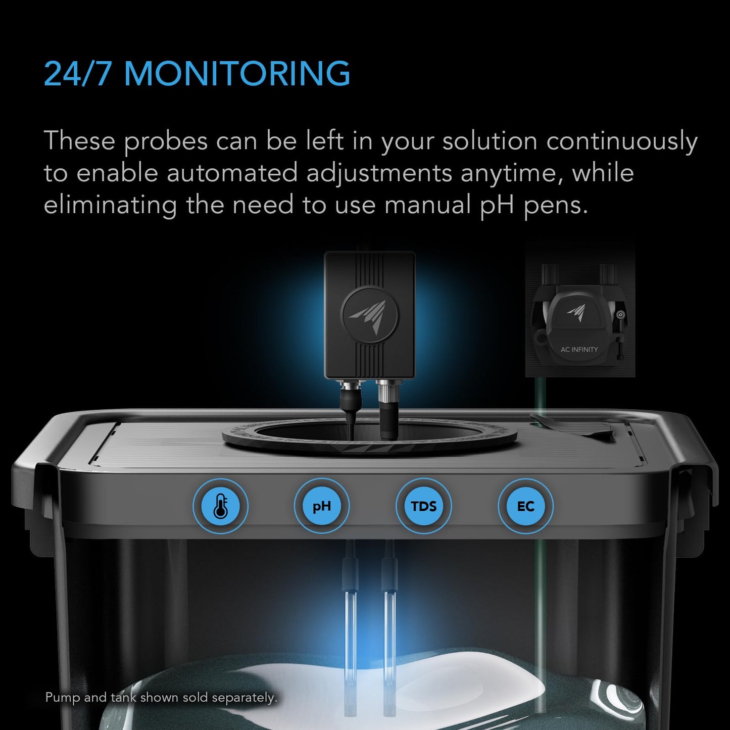 AC Infinity Hydro Sensor, Environmental Sensor for Controller AI+, Manage pH, EC, TDS and Water Temp for Grow Tents, Unlock Automations for Equipment Programming in Hydroponics, Aquariums, and Pools