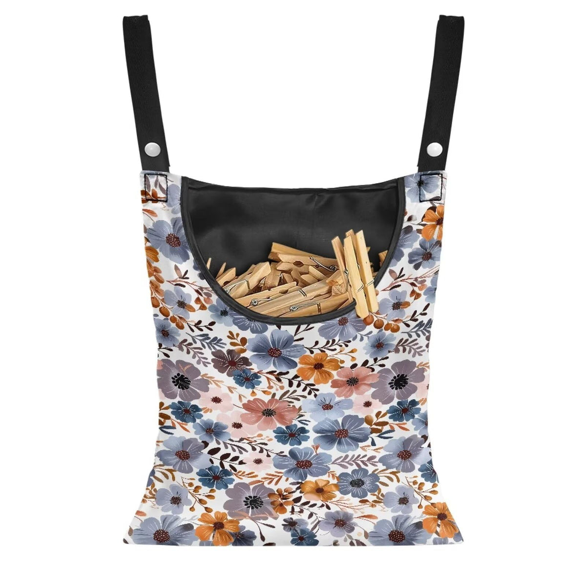 Blue Flowers Clothespin Organizer Bag Hanging Laundry Bag Portable Clothespin Storage with Hanger Hook 2 Ropes for Hanging and Effortlessly Sliding on Clothesline