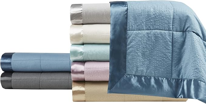 Madison Park Cambria Down Alternative Blanket, Premium 3M Scotchgard Moisture Wicking Treatment, Lightweight and Soft Bed Cover For Summer with Satin Trim, Oversized King Gray