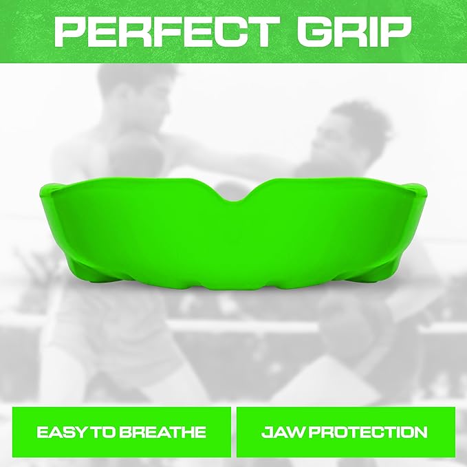 Sports Mouth Guard for Kids,Youth,Boys,Girls,Child Teen Mouthguard with Case (BPA Free) for Boxing, Martial Arts,MMA Karate,Lacrosse,Football,Soccer and All Contact Sports (Flu Green)