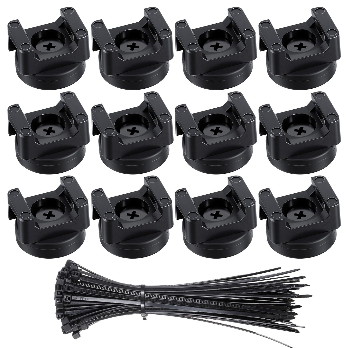 112 Pieces Magnetic Cable Zip Tie Mounts, 12 Pcs Magnets with 100 Pcs Cable Zip Ties, Multipurpose Magnetic Cables Holder for Cables Management, Wire Management Bases