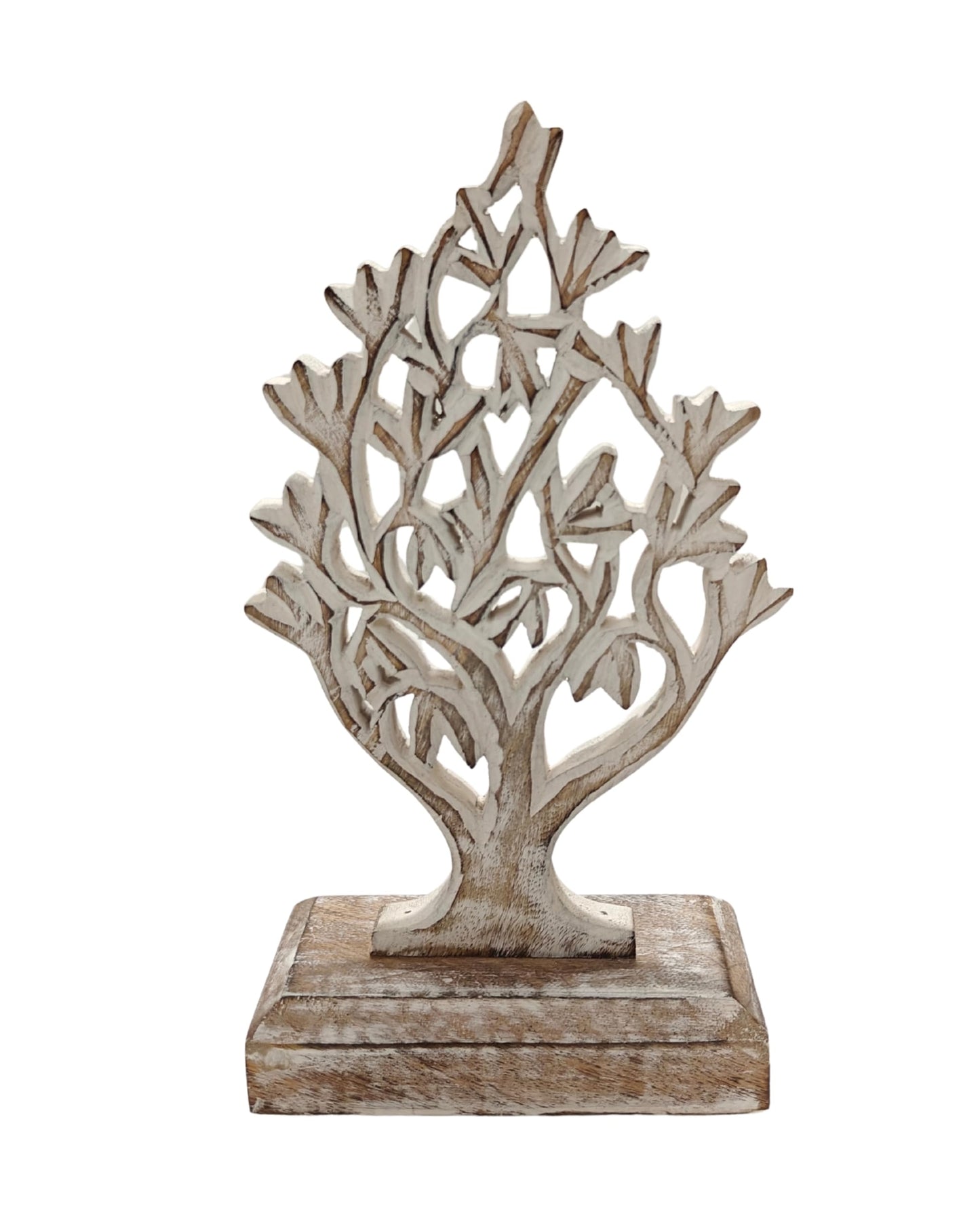 VANIYA CRAFTS® Rustic Wooden Tree Shape Table Sculpture – Handmade Carved Home Decor Accent for Living Room, Bedroom, Entryway, or Office (Antique White Finish)