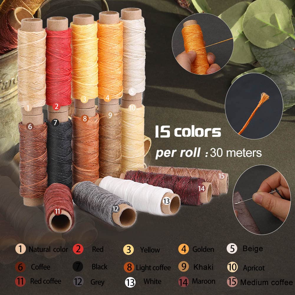 BUTUZE Leather Working Tools, Practical Leather Craft Kit with Waxed Thread Groover Awl Stitching Punch Hole for Leathercraft Beginner or Adults Gifts