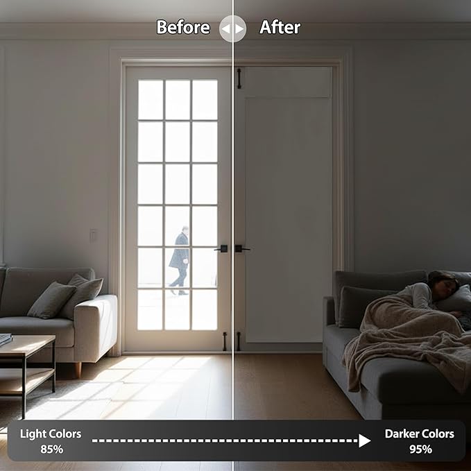 RYB HOME Blackout Door Window Curtain, Self-Ahensive Blinds Privacy Room Darkening Front Glass Window French Door Curtains, W30 x L69 inch, Natural, 1 Pc