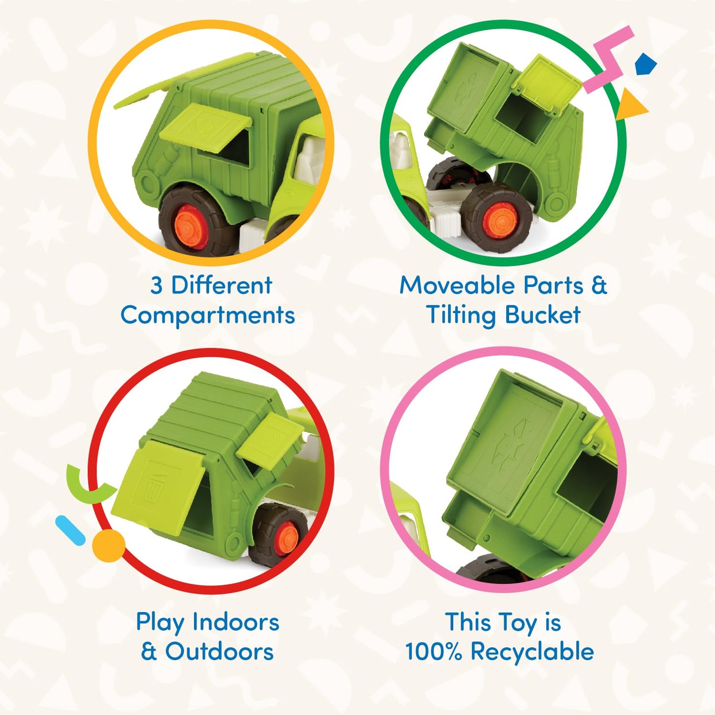 Battat – Wonder Wheels – Recycling Truck – 3 Compartments for Waste Management – Vehicle for Toddlers – Recyclable – 1 Year +