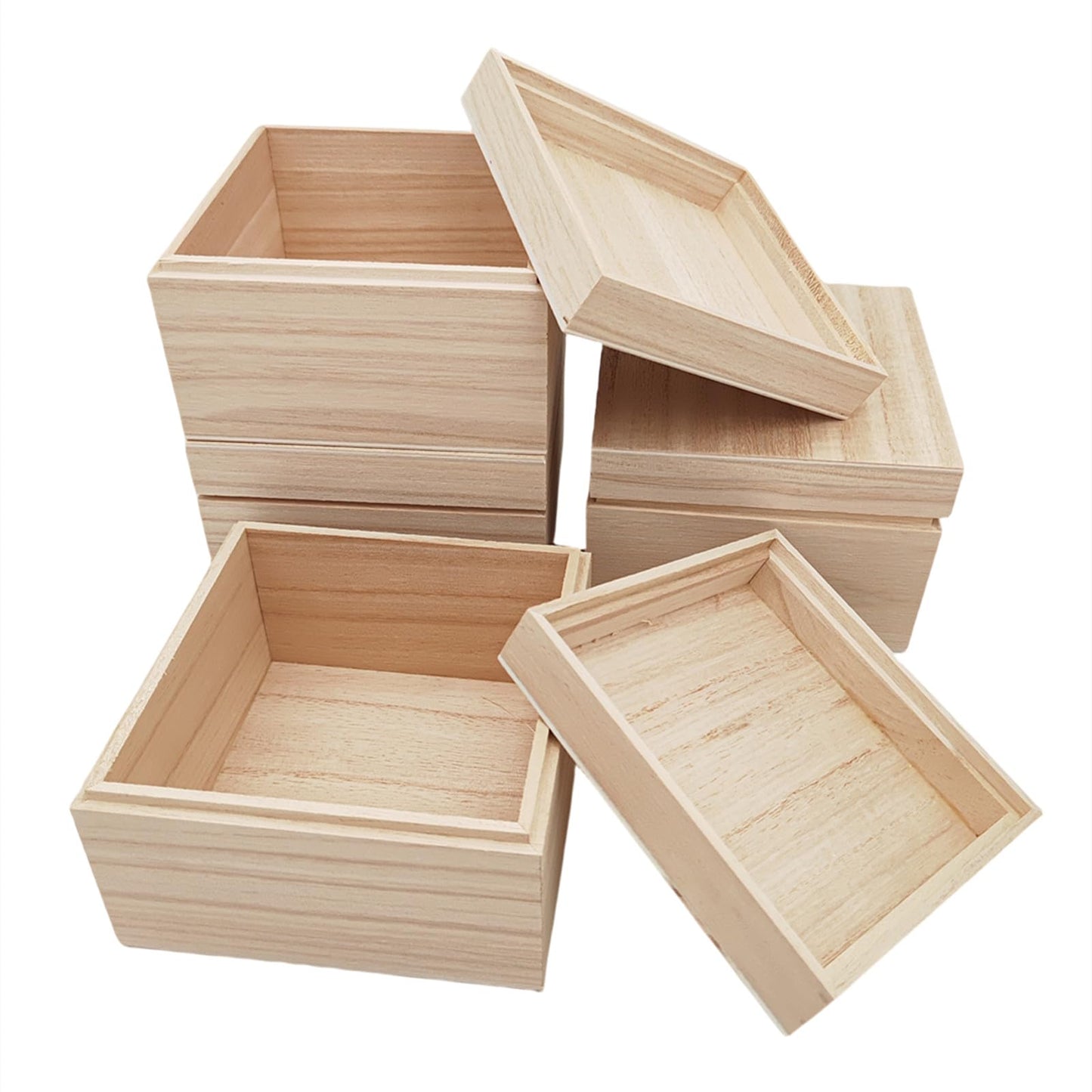 Anktily 4PCS Unfinished Wooden Box with Top Lid, 4.7 x 4.7 x 3 inch Small Square Wood Keepsake Box,Rustic Wood Container Boxes for Crafts, Home Storage