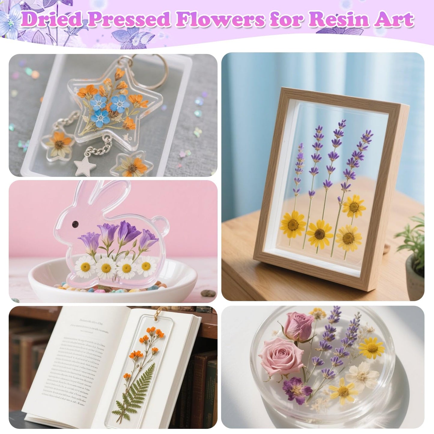300 Pcs Pressed Dried Flowers with Butterfly Stickers for Crafts, Real Pressed Wildflowers Dry Leaves Bulk with Tweezer for Resin Jewelry Molds, Candle Soap Making, Scrapbook, Bookmark, Nails Decor