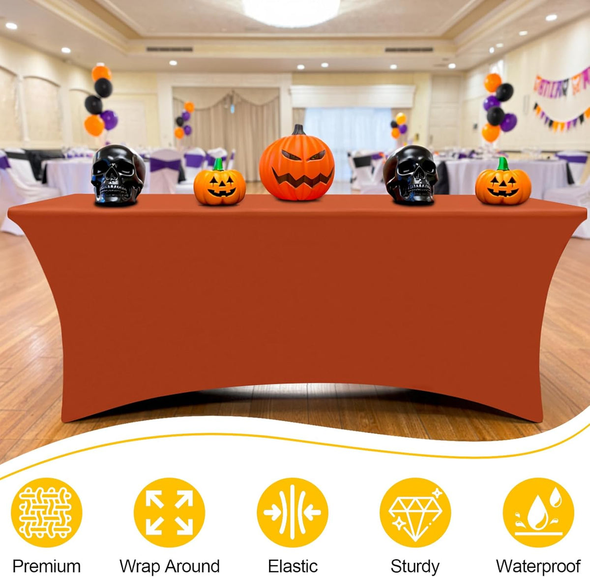 Smiry 2 Pack Spandex Table Cloth 6FT, Elastic Fitted Stretch Tablecloths, Washable and Wrinkle Free Rectangular Patio Table Cover for Outdoor, Wedding, Banquet & Parties (Rust, 72Lx30Wx30H Inch)