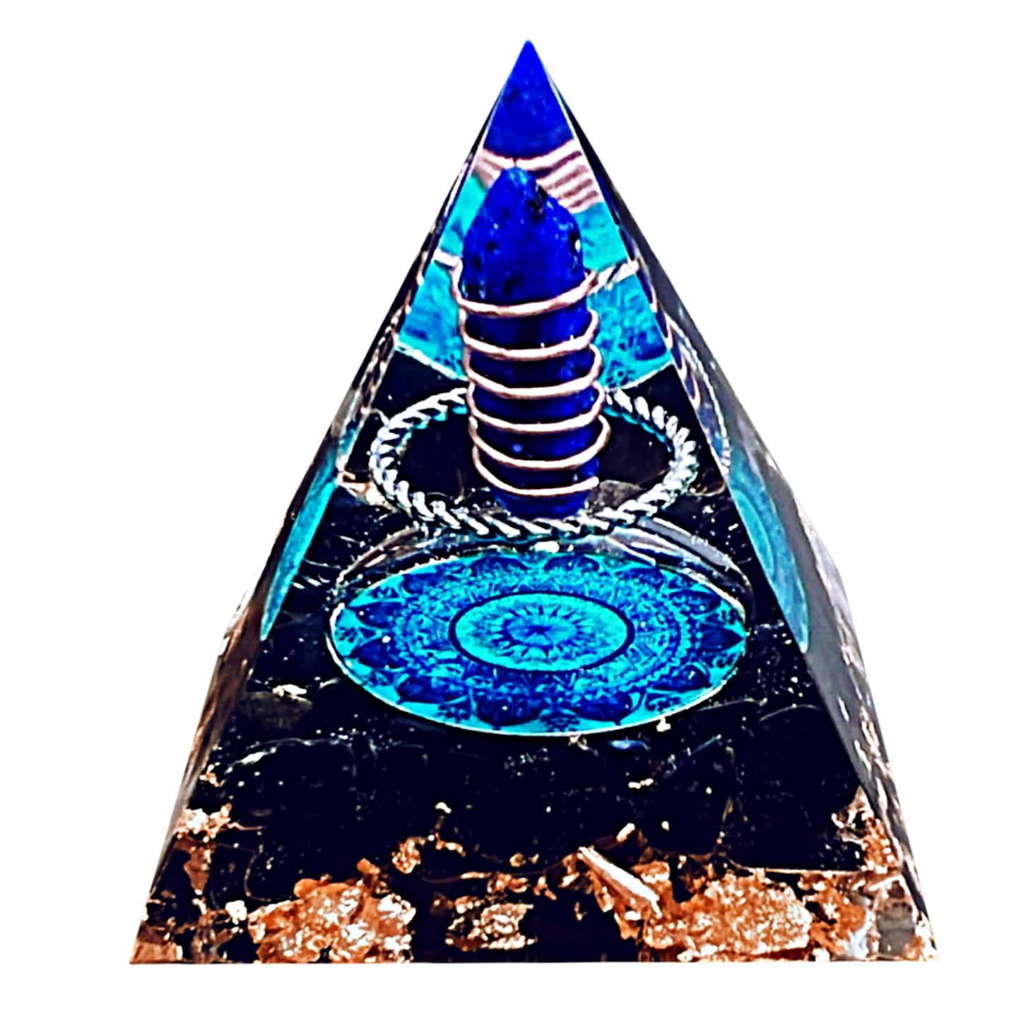 Saefheled Crystal Column Orgone Pyramid,Natural Energy Obsidian&Lapis Lazuli Orgonite Crystal Healing Pyramid,for Reduce Stress, Balance Chakra,Meditation Attract Luck,Accumulate Wealth&Health(6cm)