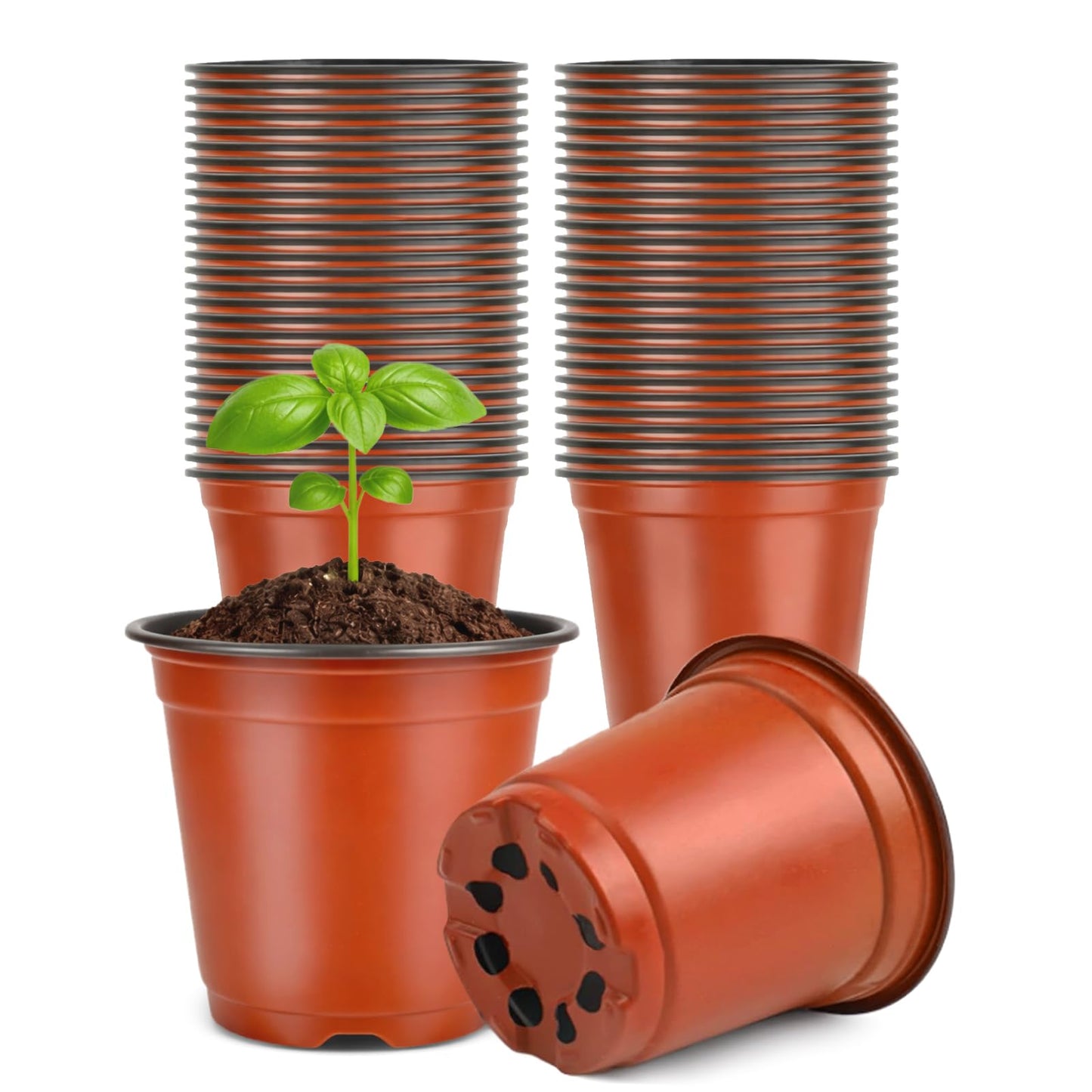 KINGLAKE 100 Pcs 4" Plastic Plants Nursery Pot/Pots Seedlings Flower Plant Container Seed Starting Pots,4 Inch,Red