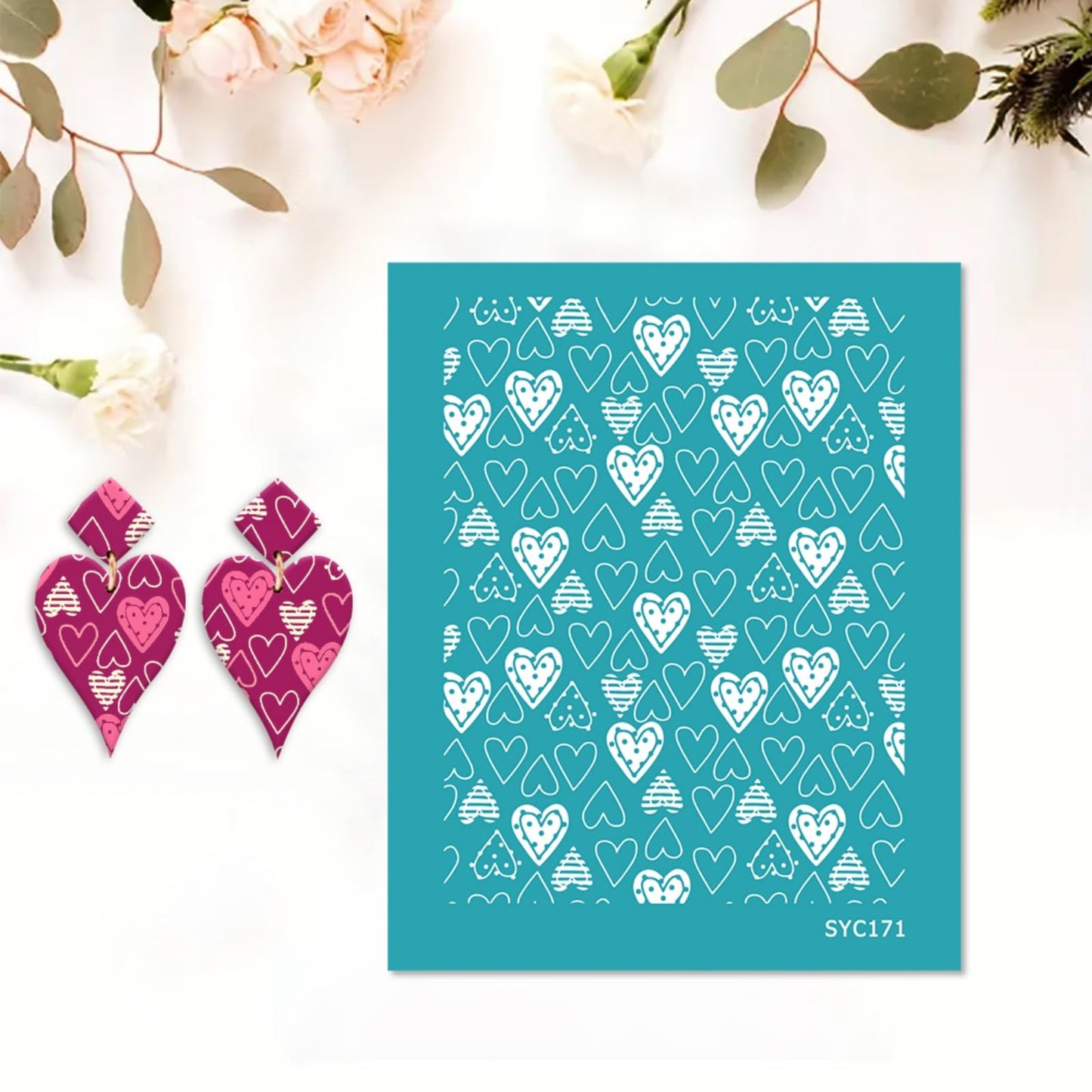 Briartw 5 Pattern Clay Silk Screen Stencil Set for Polymer Clay – Valentine's Day Earring Stencil Set - DIY Craft Templates – for Polymer Jewelry,Earrings,Sculpting & Decorative Art - 4.13x3.35 Inch