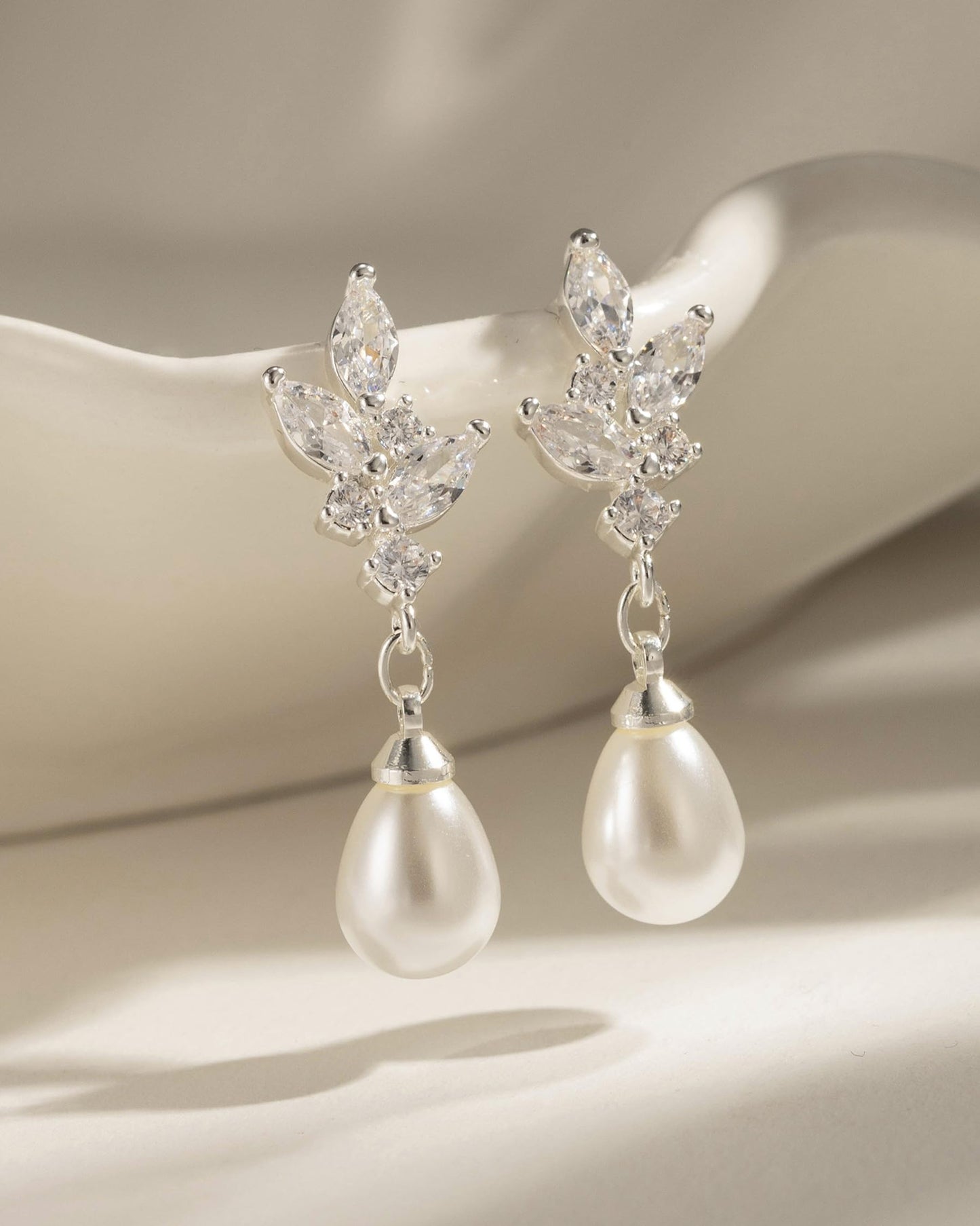 925 Sterling Silver Pearl Dangle Earrings for Women Trendy Brides Drop Dangle Cubic Zirconia Elegant Prom Bridal Bridesmaids Wedding Anniversary Dangling Jewelry