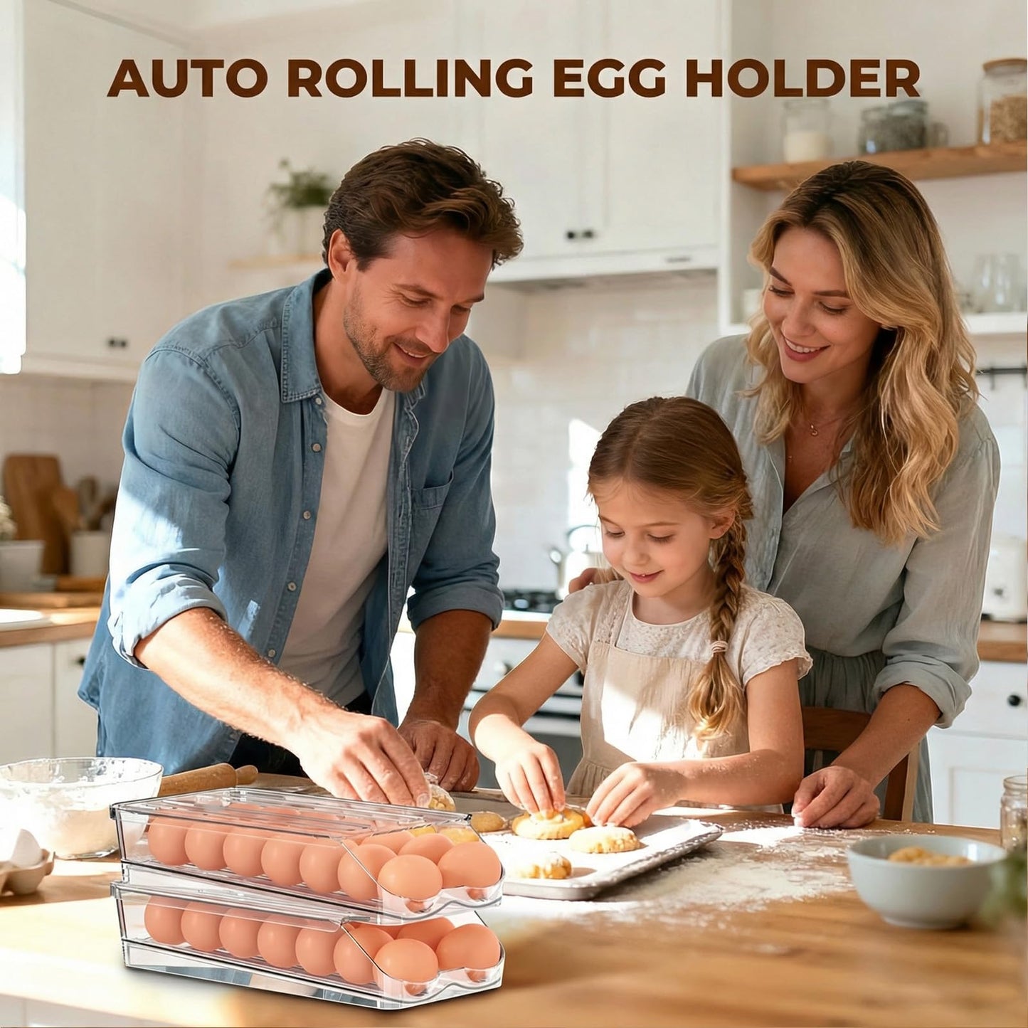 BOBELA Egg Holder for Fridge,Automatic Rolling Egg Container for Refrigerator,Clear Stackable Egg Organizer with Removable Lid for Fridge Organizers and Storage,1 pack