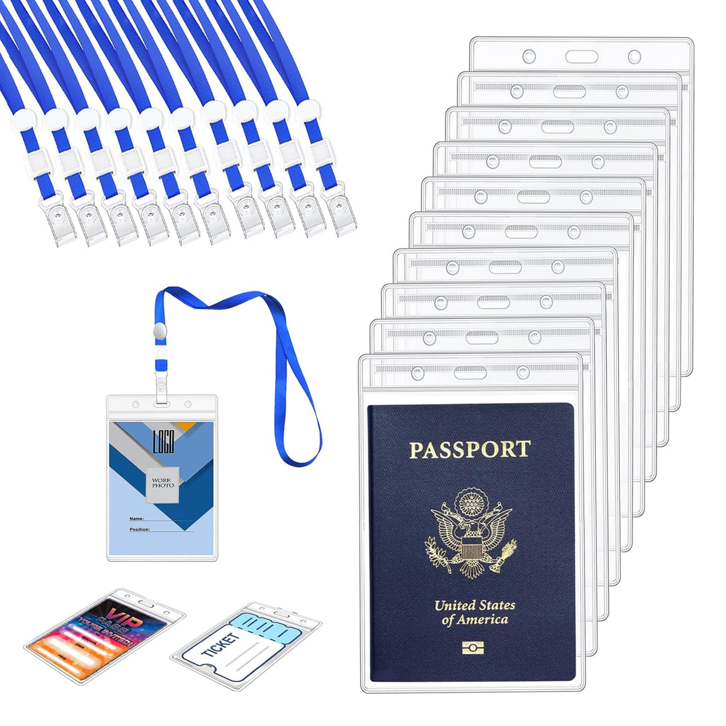 BufferABC Passport Badge Holders Extra Large PVC ID Card Holder, Premium 4X6 Inch Badge & Credential Holders with Lanyards for Passports, Cash, Plane Ticket, Receipts Cruise and Vacation