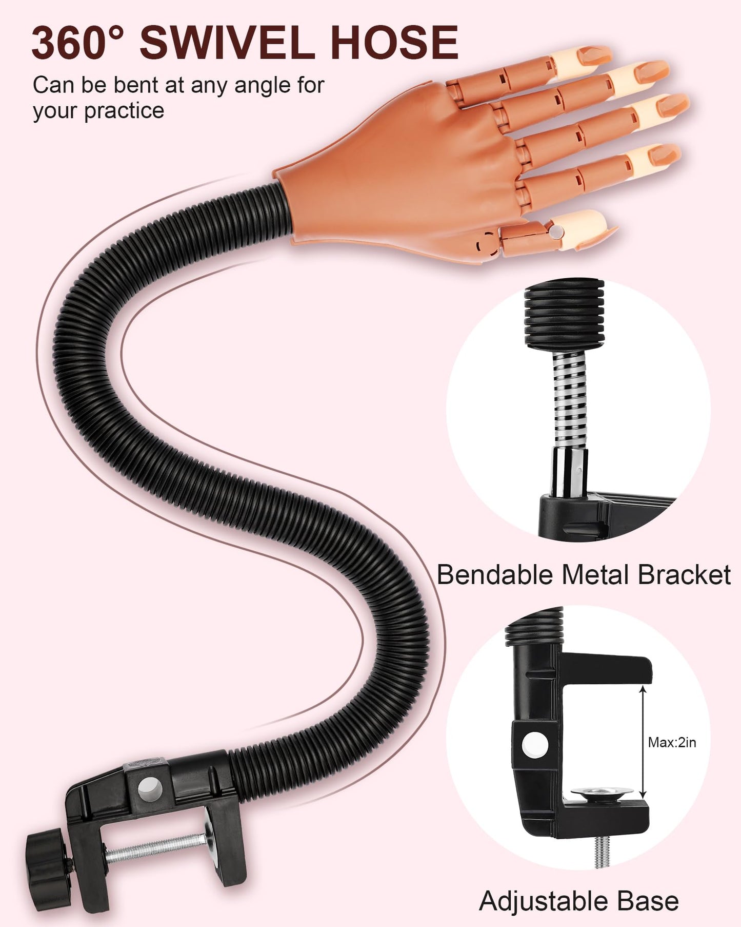 Practice Hand for Acrylic Nails, Flexible Nail Practice Hands Magnetic Fake Hands for Nails Practice, Movable Nail Mannequin Hand with 200PCS Nail Tips for Beginners