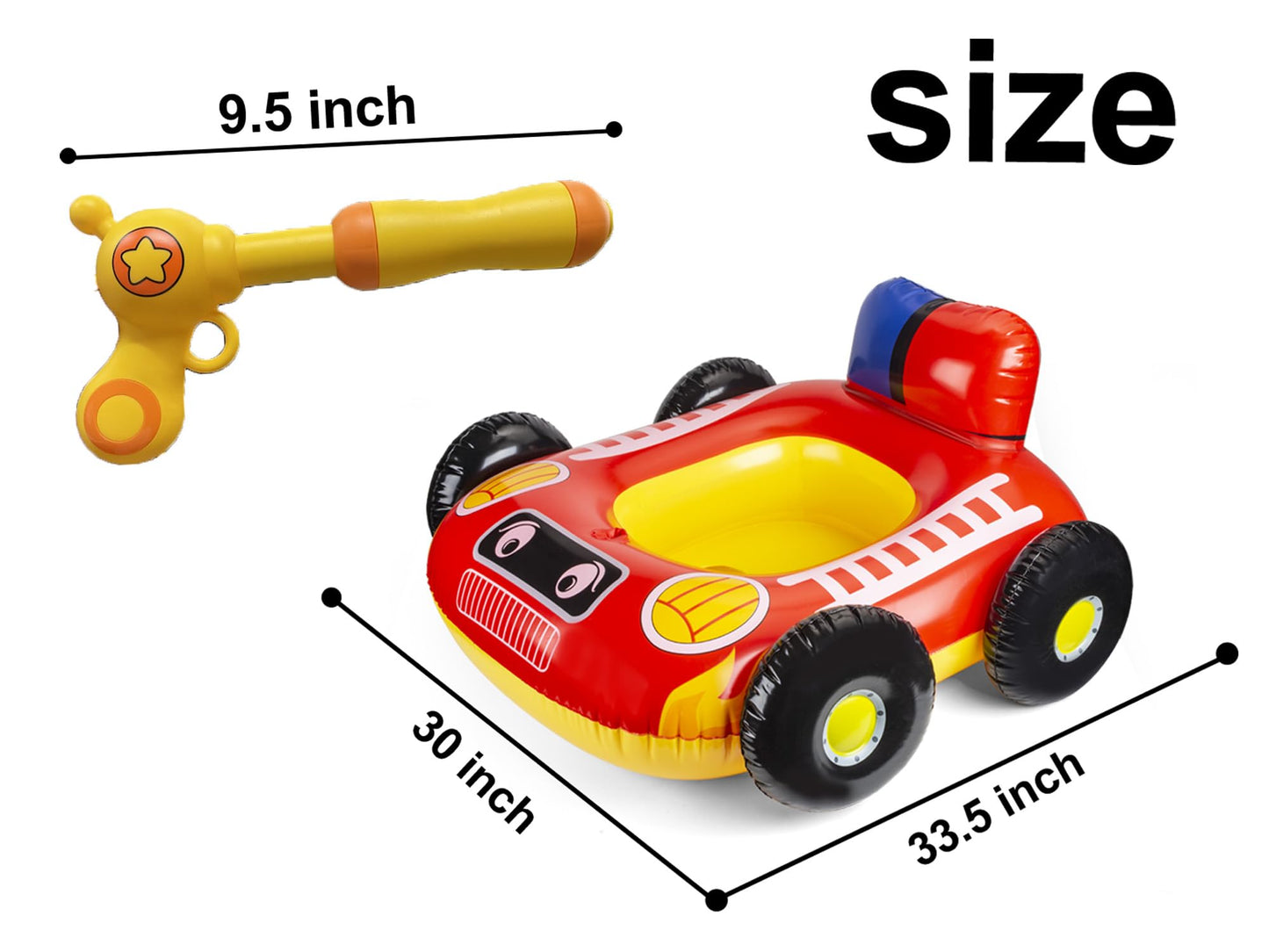 Big Summer Inflatable Fire Truck Pool Floats for Kids with Built-in Squirt Gun, Inflatable Toddler Pool Toys for Children Aged 3-8 Years