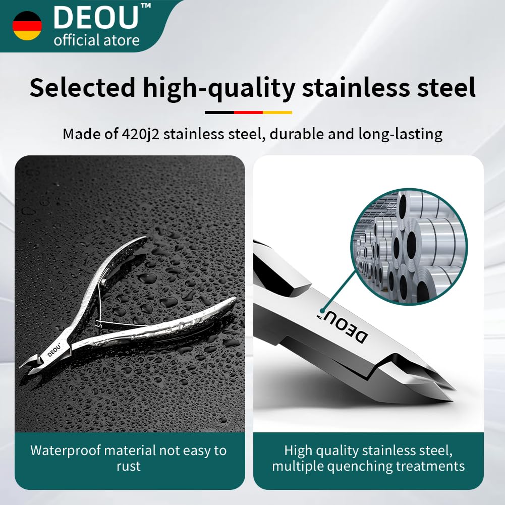 DEOU professional cuticle scissors, salon manicure tools, stainless steel eyelash trimmer, Manicurist nail care blade, extremely sharp, for women's manicure (Cuticle scissors+Steel push)