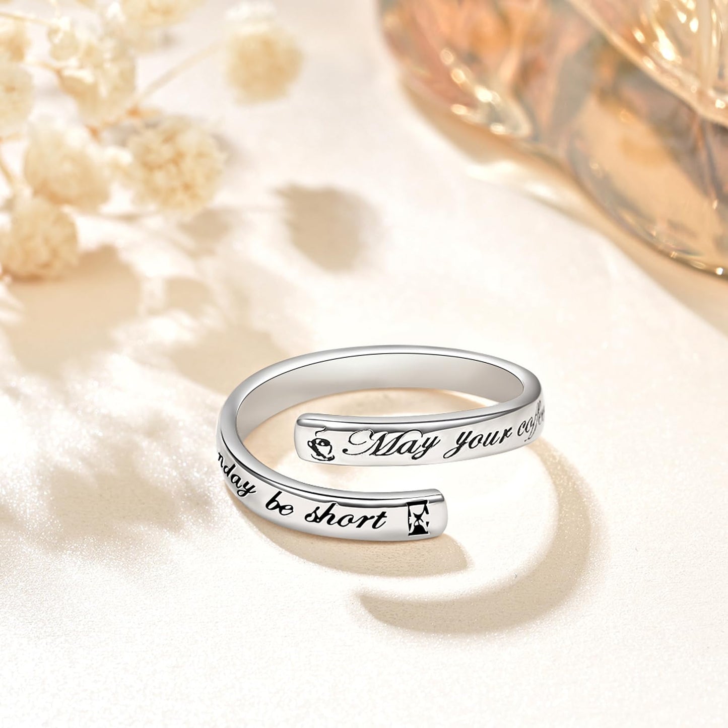 JXJL S925 Sterling Silver Inspirational Jewelry Rings Adjustable Ring Personality Encouragement Gift for Teens Women
