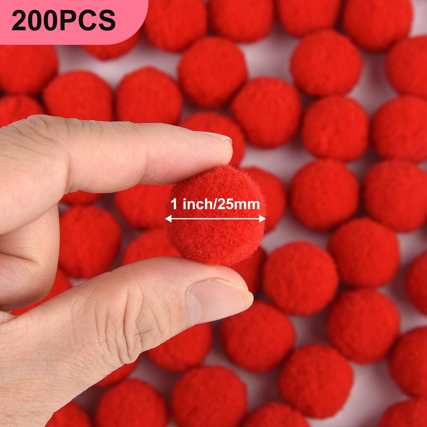 ANPUNAT 200 Pcs Craft Pom Poms 1 Inch Felt Balls DIY Art Crafts Projects and Decoration(Red)