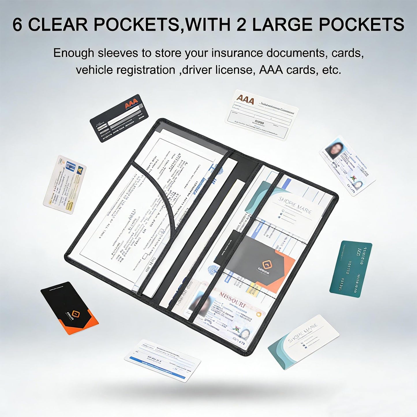 LumiMokki Premium Car Registration & Insurance Card Holder with Magnetic Shut, Vehicle Glove Box Car Organizer - For Documents, Cards, License (Black)
