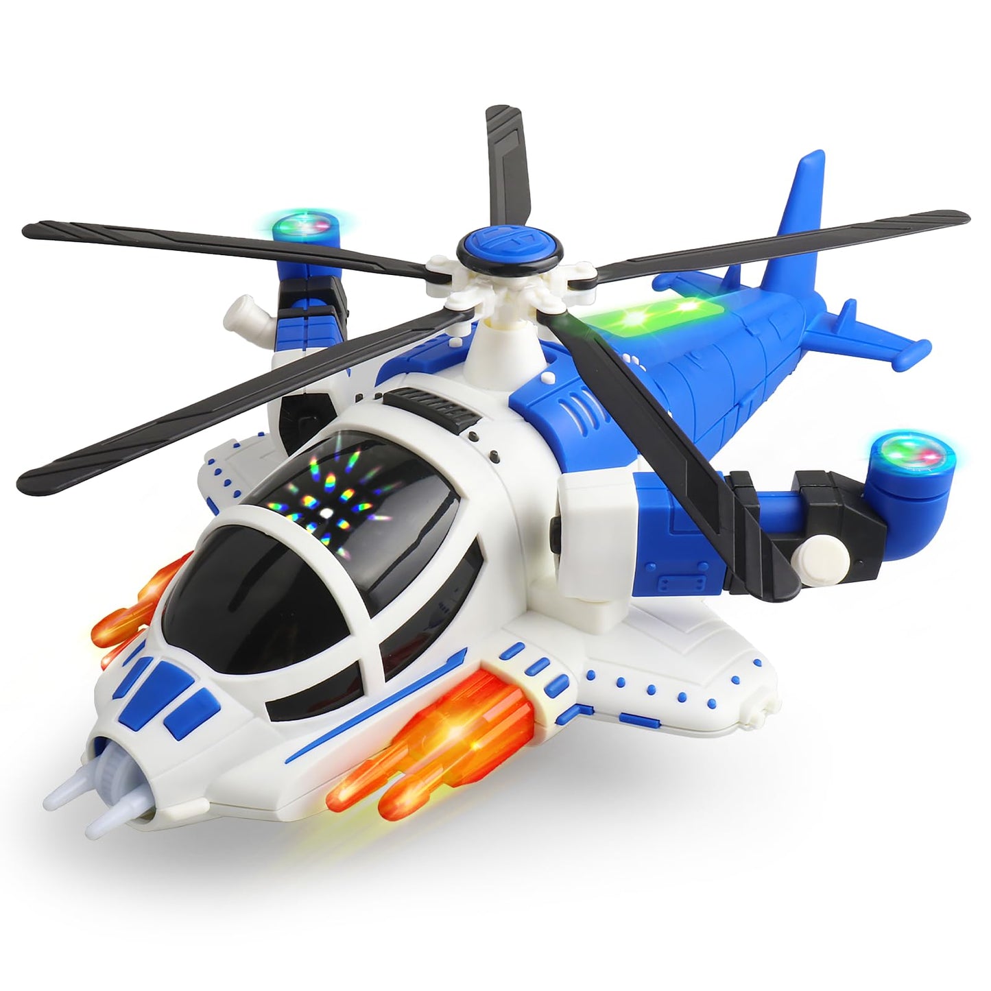 victob Light-Up Helicopter Toy for Toddlers, 360° Rotating Airplane Toy with Music and Bump & Go, Birthday Gift for Boys Ages 3-5 (Blue)
