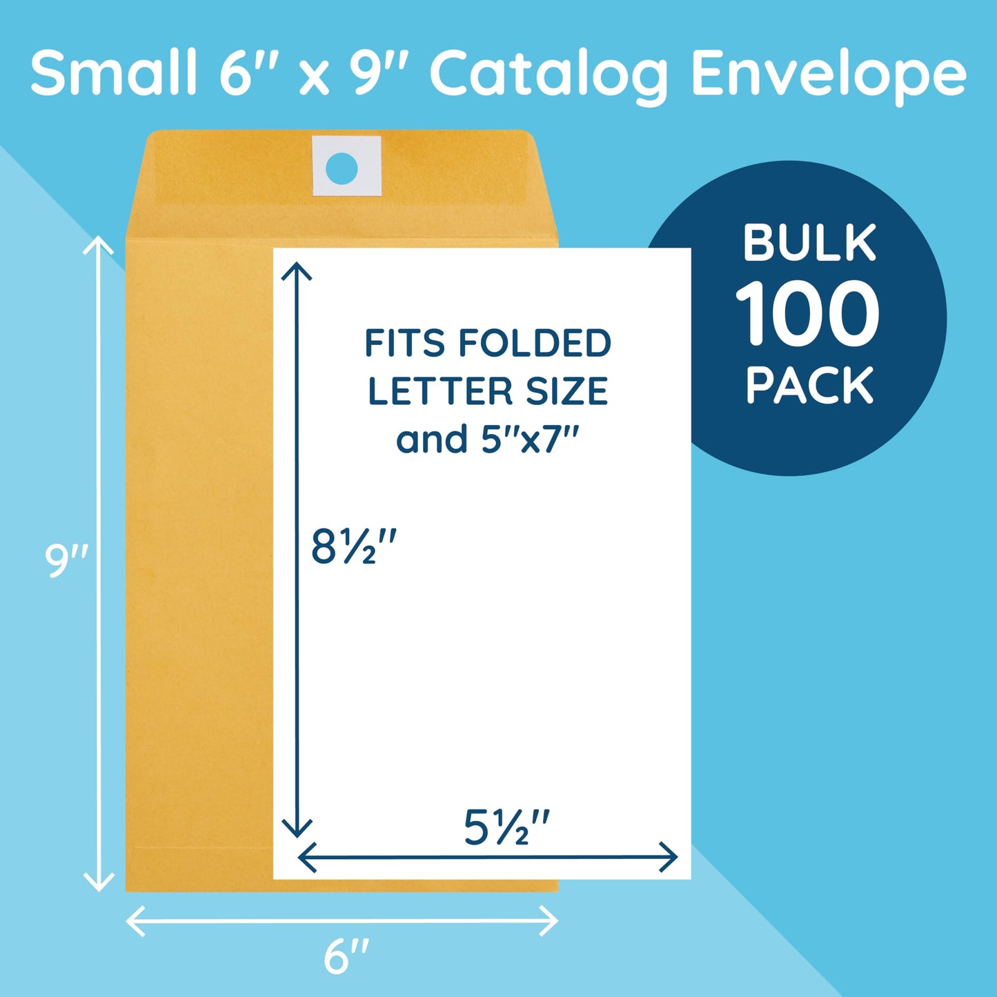 Blue Summit Supplies 100 6” x 9” Clasp Envelopes with Gummed Seal, Small Clasp Mailing Envelopes Made From 28lb Kraft Paper, For Smaller Items or Handling Cash, Bulk 100 Pack