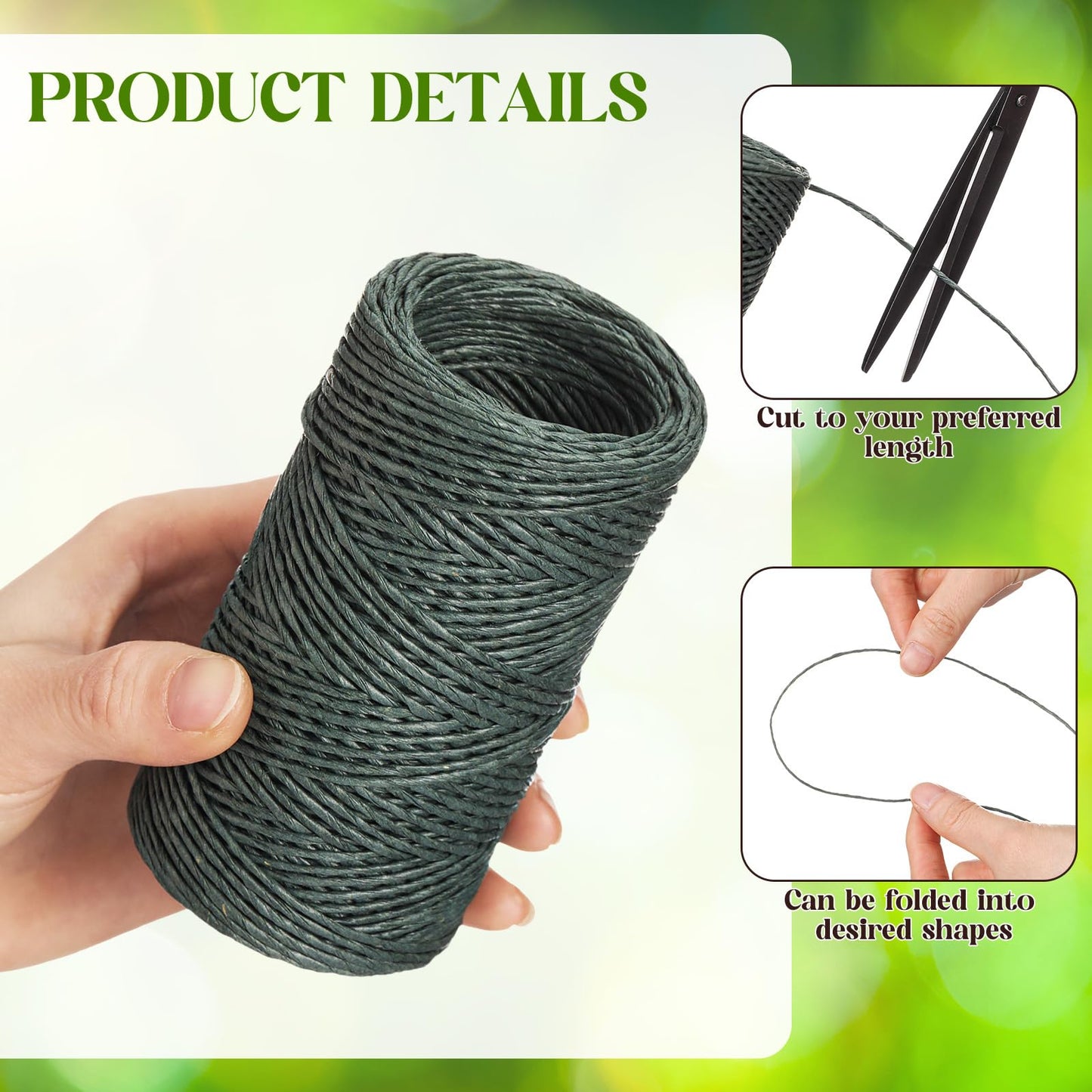 Threlaco 3 Roll 164 Feet Floral Wire Rustic Vine Bind Wire for Wreath Making, Flower Bouquets, DIY Craft, Gift Wrapping, and Wedding Decor(Brown, Green, Khaki,0.04, 0.06, 0.08 Inch)